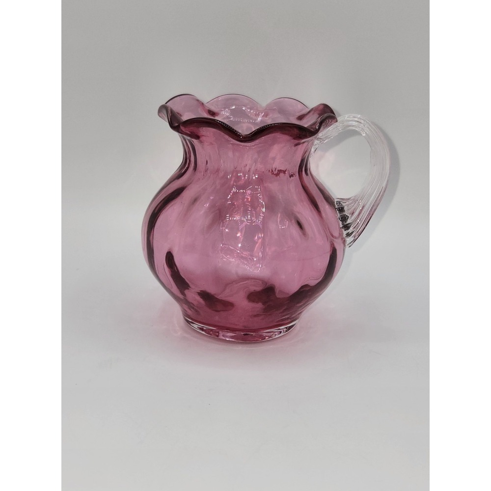 Pilgrim Glass Cranberry Hand Blown Creamer Pitcher Clear Applied Handle